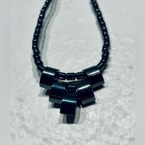 Vintage Black Hematite Beaded Statement Necklace